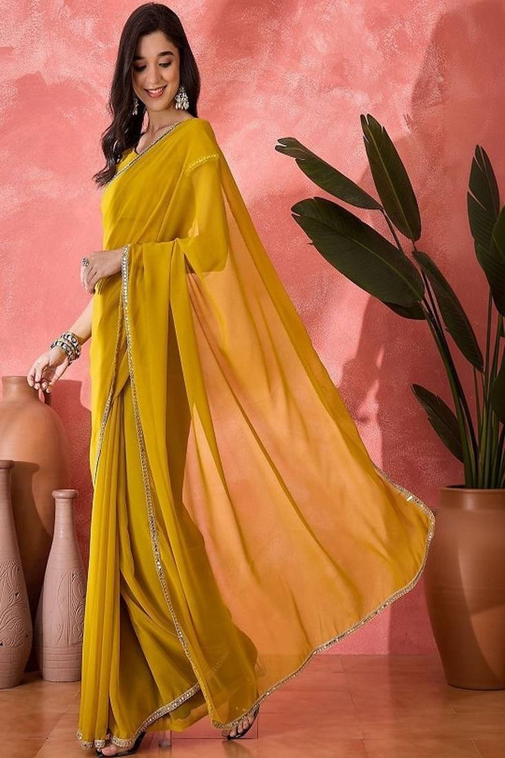 Embroidered bordered pure georgette saree
