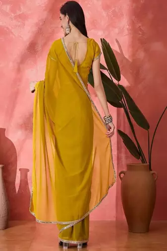 Embroidered bordered pure georgette saree