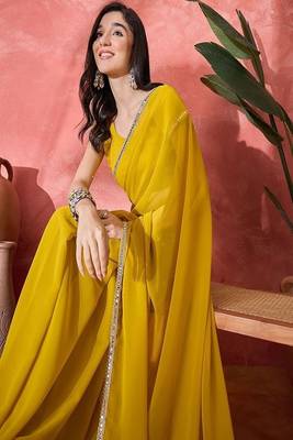 Embroidered bordered pure georgette saree 3