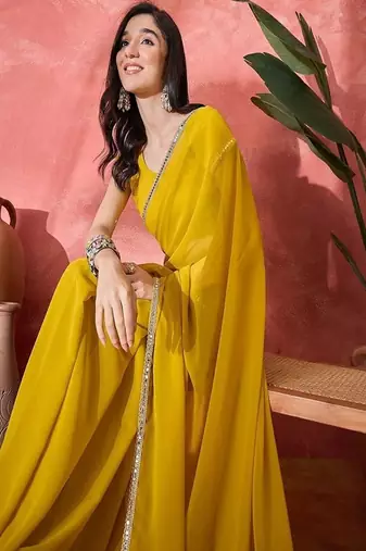 Embroidered bordered pure georgette saree