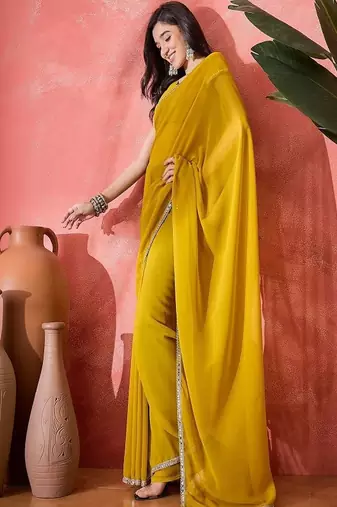 Embroidered bordered pure georgette saree