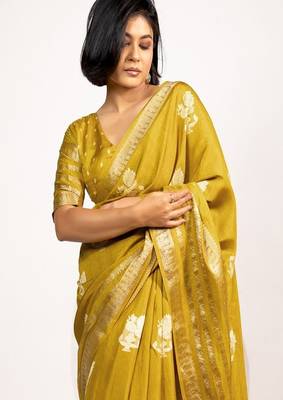 Ethnic motifs zari block print saree 1