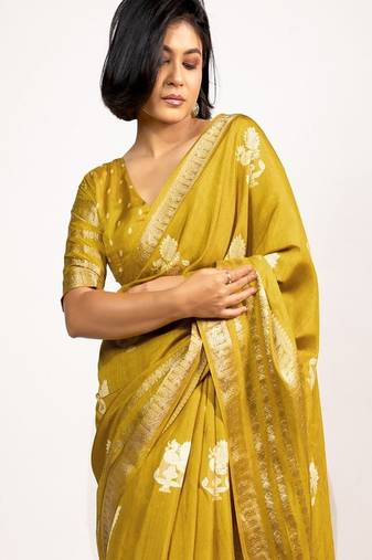 Ethnic motifs zari block print saree