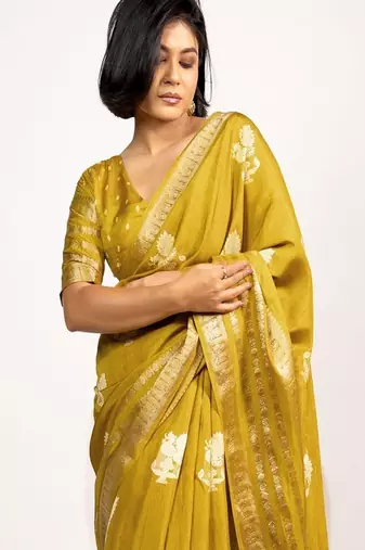 Ethnic motifs zari block print saree