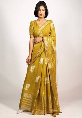 Ethnic motifs zari block print saree 2