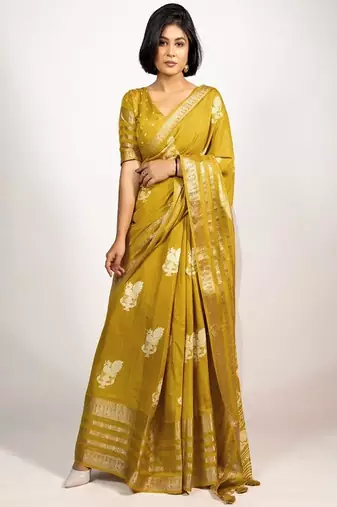 Ethnic motifs zari block print saree