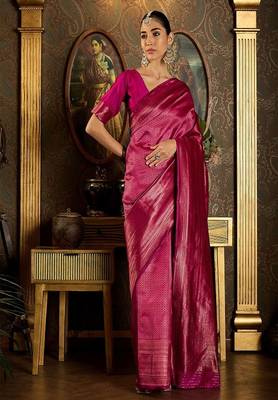 pink art silk banarasi saree with woven ethnic design 1