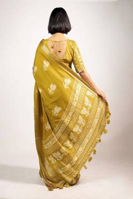 Ethnic motifs zari block print saree 4