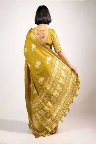 Ethnic motifs zari block print saree