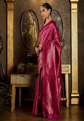 pink art silk banarasi saree with woven ethnic design 2