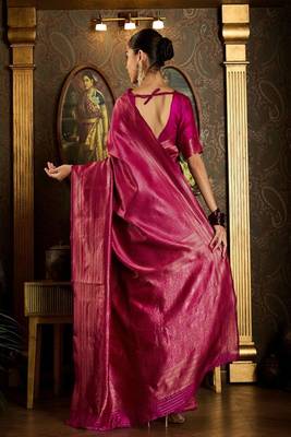 pink art silk banarasi saree with woven ethnic design 3