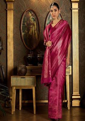 pink art silk banarasi saree with woven ethnic design 4