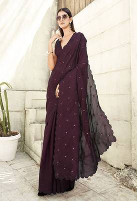Solid mirror work saree 1