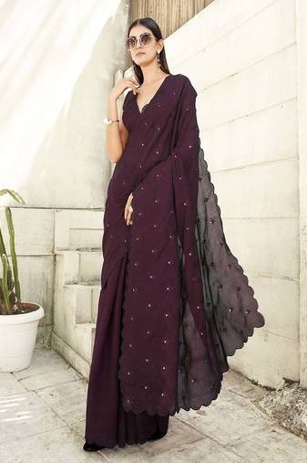 Solid mirror work saree