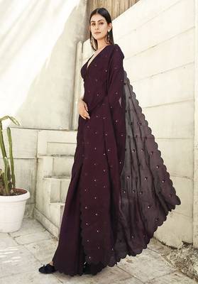 Solid mirror work saree 2