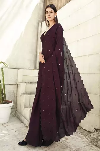 Solid mirror work saree