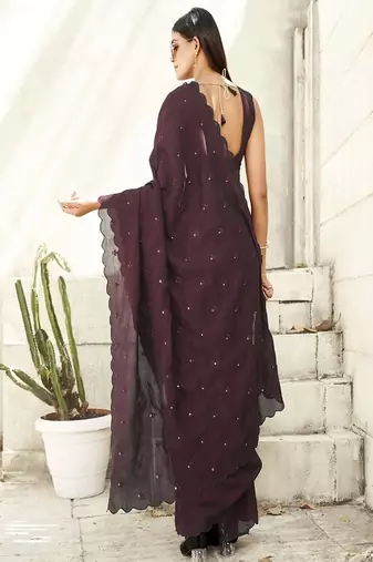 Solid mirror work saree
