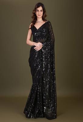Sequin embellished pure georgette saree 1