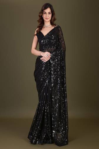 Sequin embellished pure georgette saree