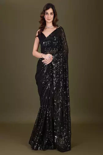 Sequin embellished pure georgette saree