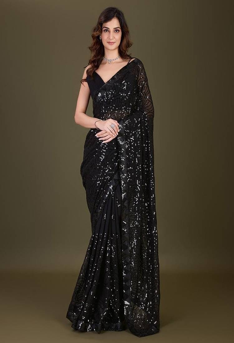 Sequin embellished pure georgette saree