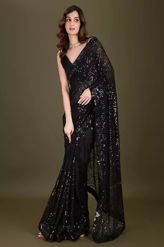 Sequin embellished pure georgette saree