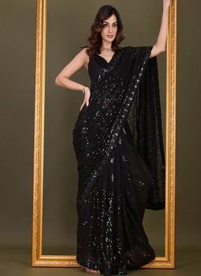 Sequin embellished pure georgette saree 3