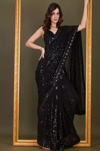 Sequin embellished pure georgette saree