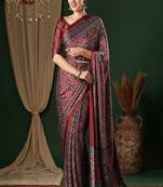 Ethnic motifs ajrak pure crepe saree with blouse piece