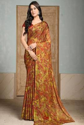 Pure chiffon abstract printed saree 1