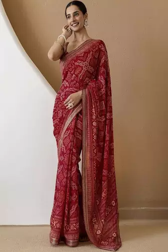 Bandhani poly georgette saree