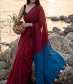 Colourblocked pure cotton khadi saree