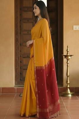 yellow cotton kanjeevaram saree with woven zari design 2