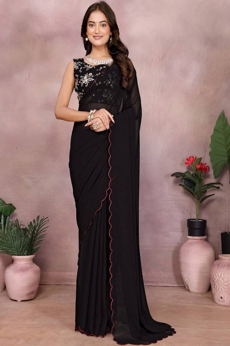 Saree with embroidered blouse piece