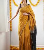 mustard art silk kanjeevaram saree with woven design