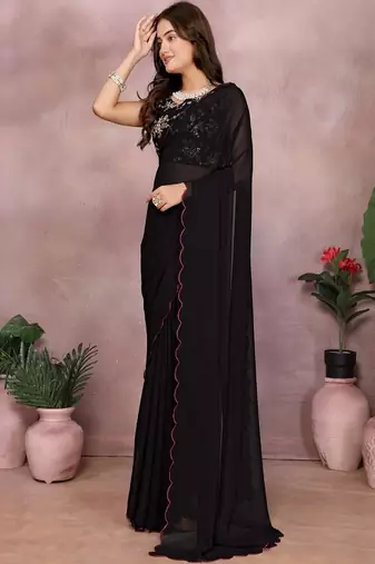 Saree with embroidered blouse piece