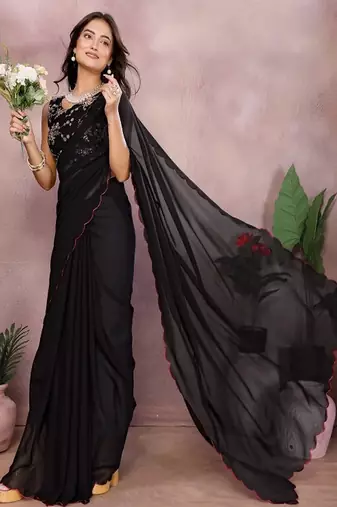 Saree with embroidered blouse piece