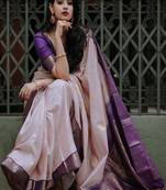 purple art silk kanjeevaram saree with woven zari design