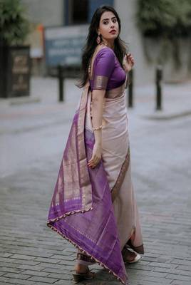 purple art silk kanjeevaram saree with woven zari design 2