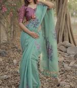 Green cotton linen soft silk saree