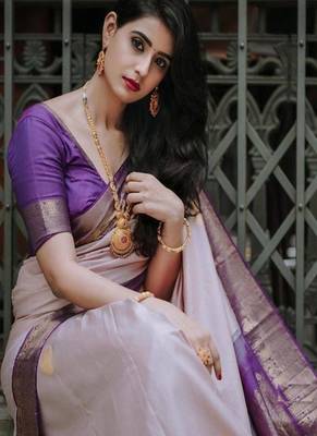 purple art silk kanjeevaram saree with woven zari design 3