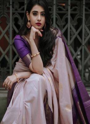 purple art silk kanjeevaram saree with woven zari design 4