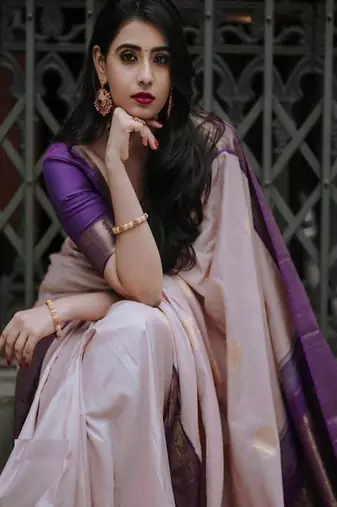 purple art silk kanjeevaram saree with woven zari design