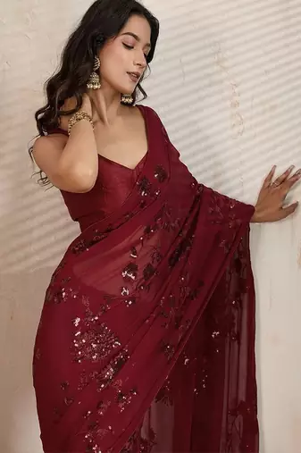 Embellished sequinned pure georgette saree