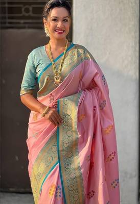 yellow art silk banarasi saree with woven zari motifs 1