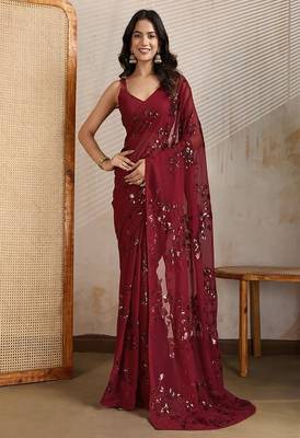 Embellished sequinned pure georgette saree 2