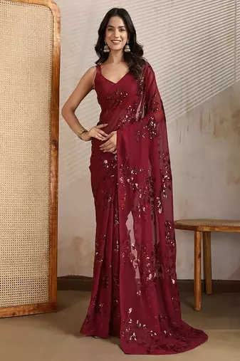 Embellished sequinned pure georgette saree