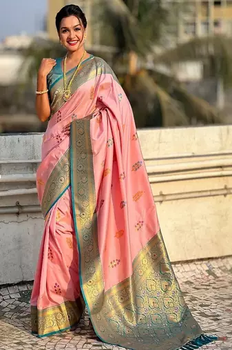 yellow art silk banarasi saree with woven zari motifs