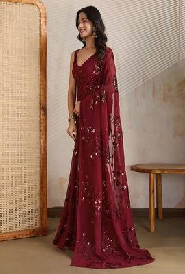 Embellished sequinned pure georgette saree 3