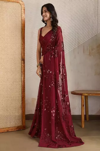 Embellished sequinned pure georgette saree